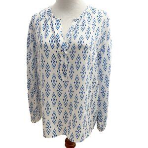 Joie Dimna 100% Silk White Blue Pattern Blouse Top Size S Small EUC